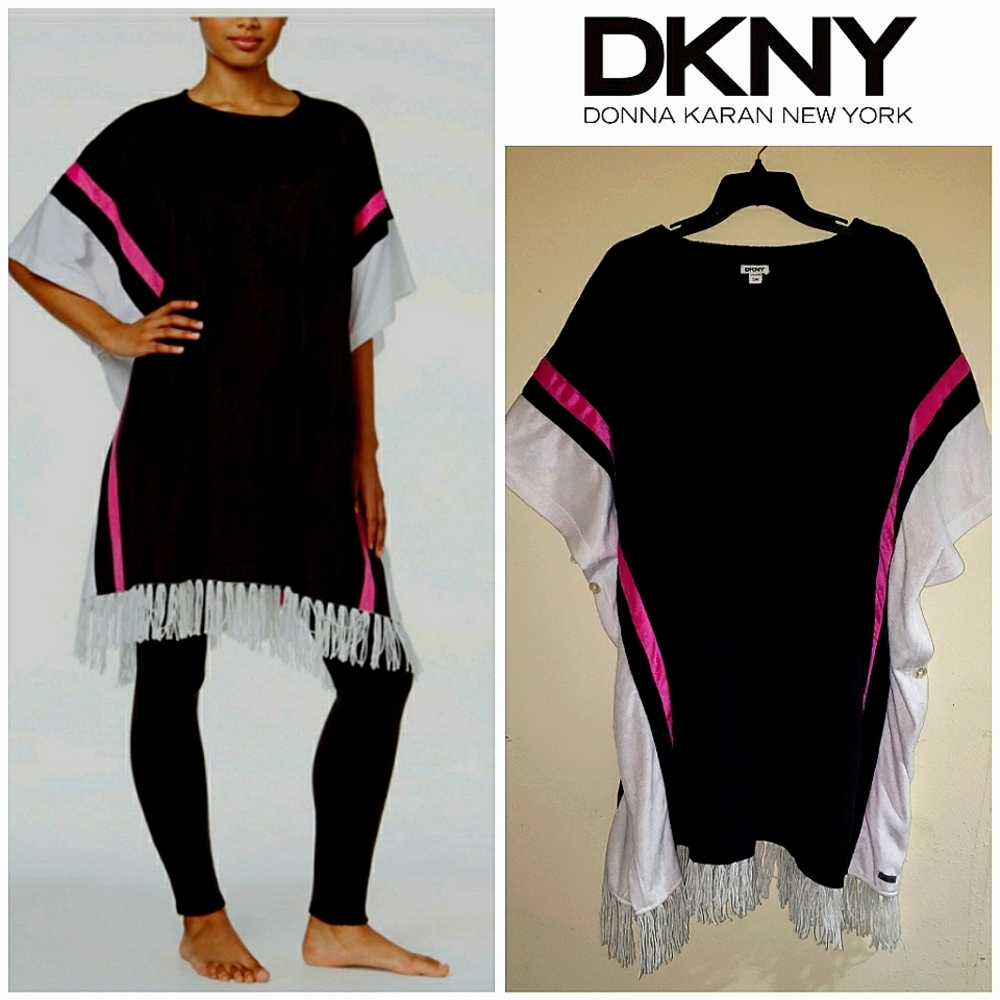 DKNY Fleece Colorblock Lounge Poncho, Size S/M
